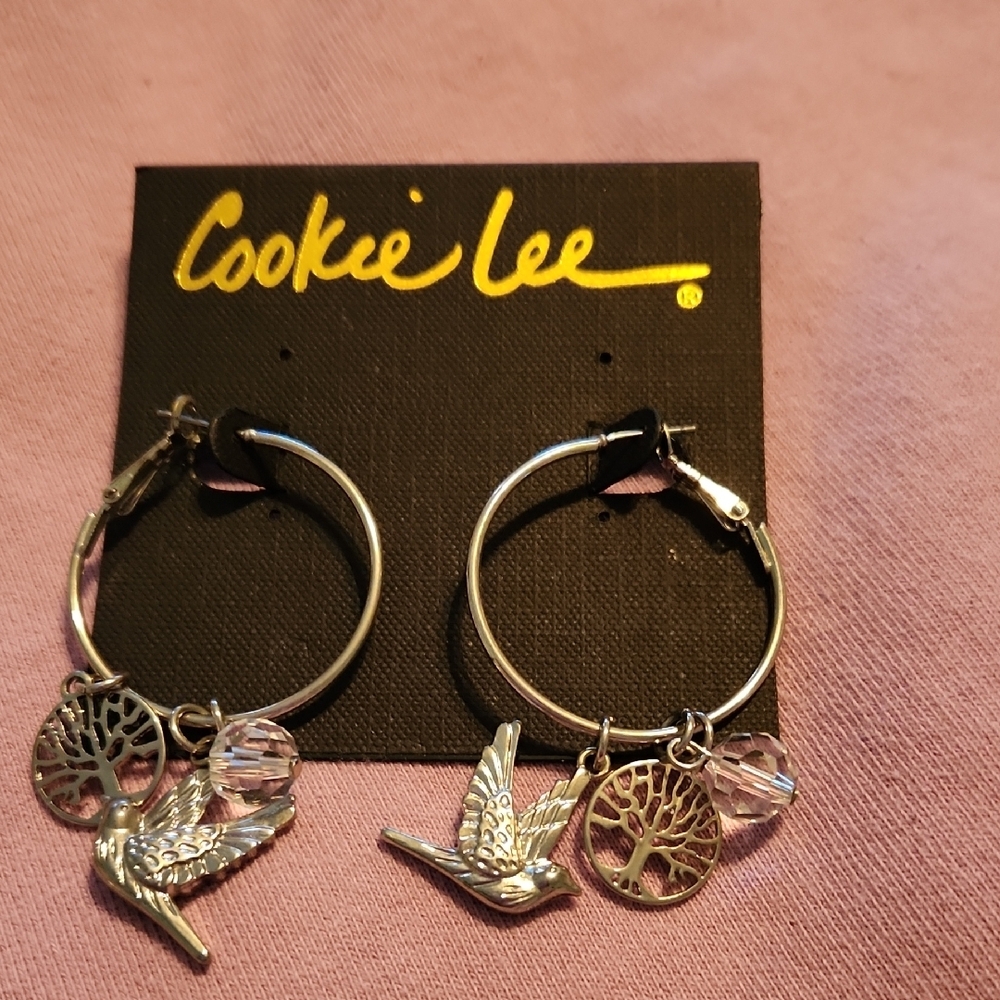 Cookie Lee Silver Bird Charm Earrings
